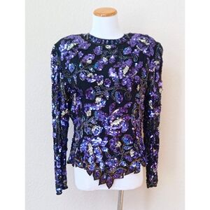 Black Tie Oleg Cassini vintage silk heavily beaded and sequined top